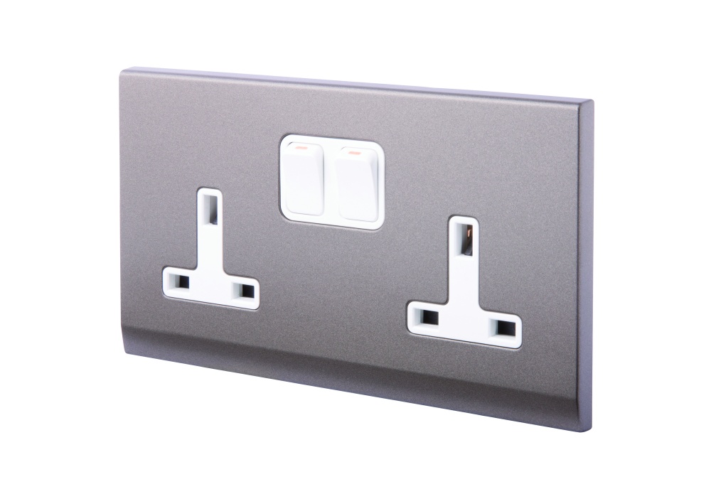 Simplicity 13a Dp Double Plug Socket With Switch Charcoal Retrotouch